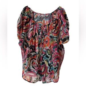 NY Collection Multicolored Ruched Short Sleeve Blouse